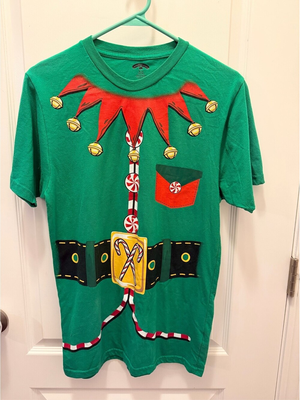 Holiday Time Mens Elf Costume T-Shirt Green Christmas Graphic Novelty Tee Sm
